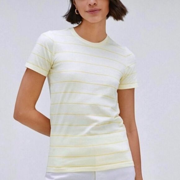 NWT Everlane The Organic Cotton Crew Neck Tee T-Shirt Yellow Stripe Women Small - Picture 1 of 11